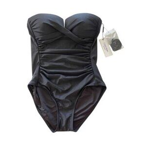Calvin Klein Shirred Tummy Control Split-Cup Bandeau One Piece Swimsuit Size 12
